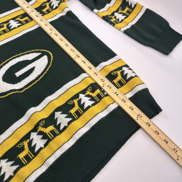 NFL Green Bay Packer Christmas Sweater Green Gold Reindeer Pine Trees Womens 2XL - Picture 7 of 11